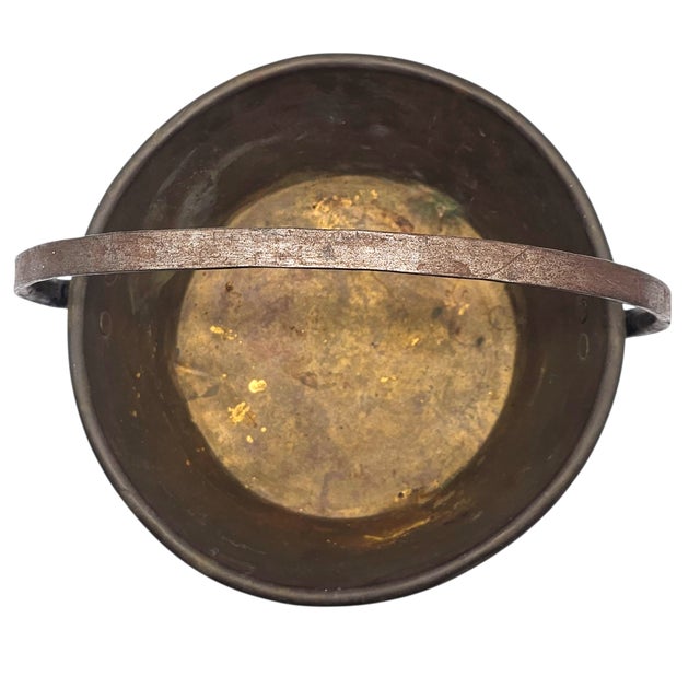 Late 19th Century Antique Brass Hearth Bucket Coal Cauldron With Iron Handle, Farmhouse French Country, 13.5" For Sale - Image 5 of 13