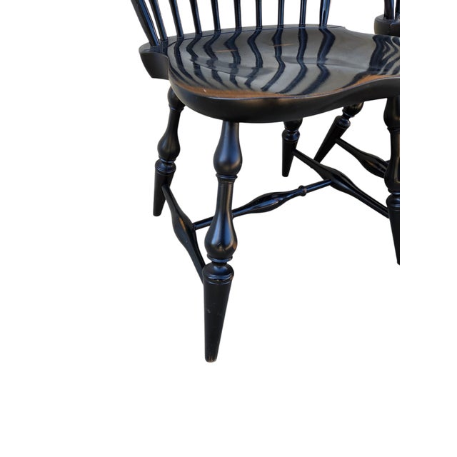 Wood 1990s 2 Nichols & Stone Windsor Side Chairs Bow Back Saddle Seat Distressed Country For Sale - Image 7 of 18