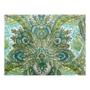 British Cotton Paisley Emerald Teal Lime Green Gray White Drapery Fabric