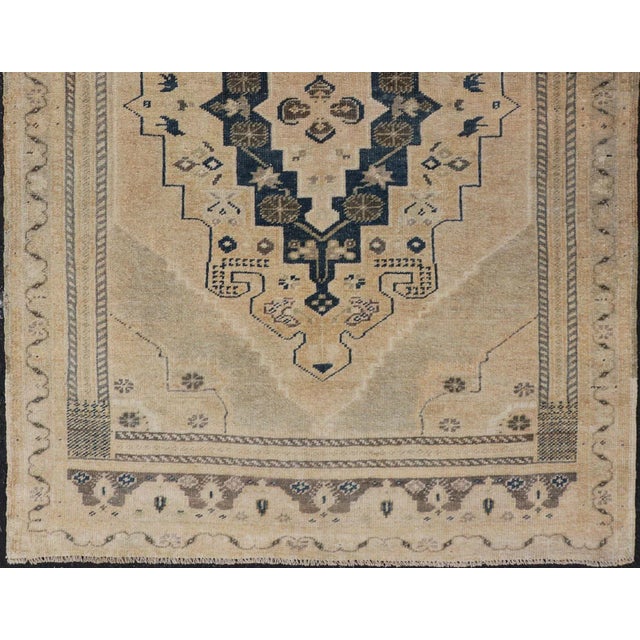 Vintage Turkish Oushak Rug With Beige and Navy Blue Geometric Medallion 3'5 X 5'2 For Sale In Atlanta - Image 6 of 10