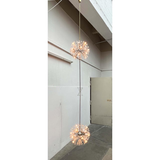 Mid-Century Modern Mid-Century Modern Austrian Double Snowflake Light Installation in Glass and Metal by Emil Stejnar for Rupert Nikoll, Vienna, Austria, 1950s For Sale - Image 3 of 18
