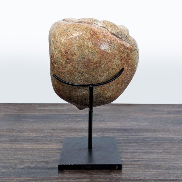 Contemporary Natural Stone Sculpture With Metal Stand - Unique Engraved Art Piece For Sale - Image 3 of 8