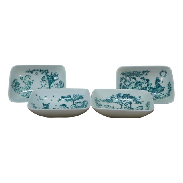 Late 20th Century 4 Danish Nymolle Bjorn Wiinblad Picnic in Denmark Salt Bone Trinket Dishes Compotes For Sale