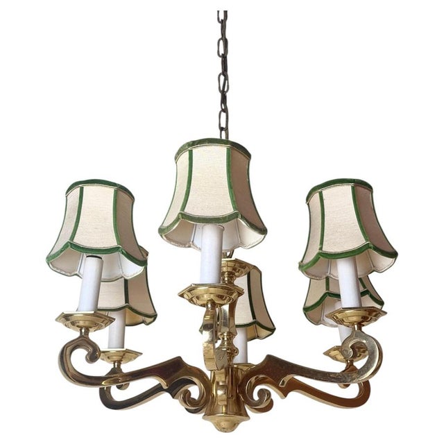 Hollywood Regency Brass 6-Arm Chandelier by Leclaire & Schäfer, 1970s For Sale - Image 16 of 16