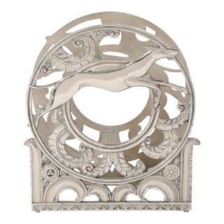 Art Deco Nickeled Bronze Magazine Stand of Stylized Leaping Greyhound For Sale