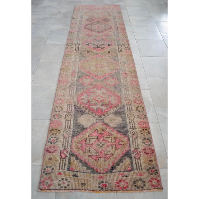 1960s Muted Colors Hand Knotted Runner Rug Turkish Hallway Rug - 2'9" X 10'3" For Sale - Image 9 of 14