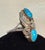 Native American Navajo (Dine) Sterling Silver Turquoise Ring Signed Sterling RJ for Artist Robert Johnson. Size 6.75.