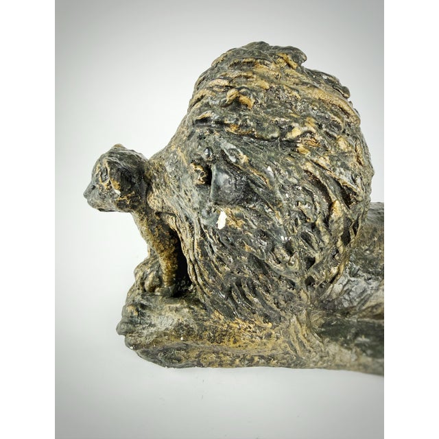Late 20th Century Vintage Lion & Cub Sculpture | Large Bronze Finish Cast Plaster Statue | Hollywood Regency Safari Decor | Ralph Lauren Style For Sale - Image 5 of 10