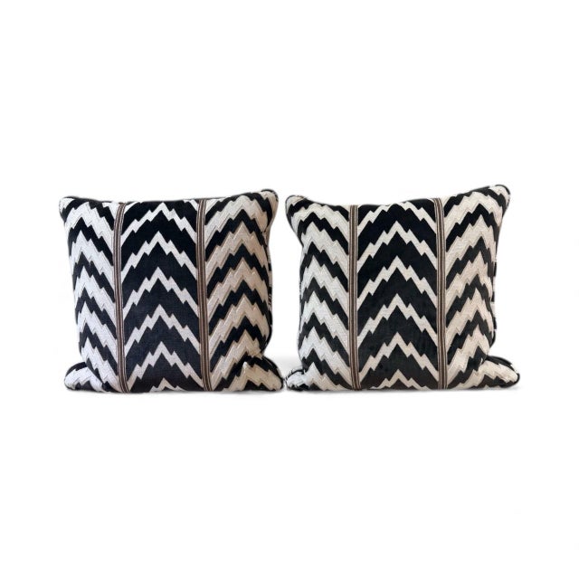 2 Custom handmade pillows. 19"/20" square. Feather and Down Inserts. Cut Velvet Fabric, Florentine Velvet in Black,...