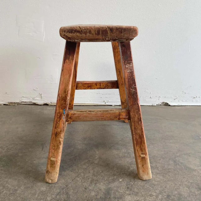 Vintage Elm Wood Stool or Side Table For Sale - Image 4 of 7