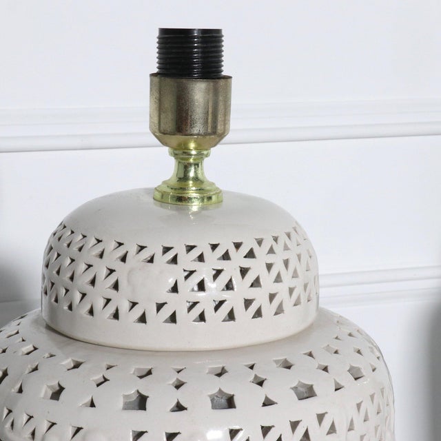 Large Scale Reticulated Blanc de Chine Table Lamps - a Pair For Sale - Image 4 of 10