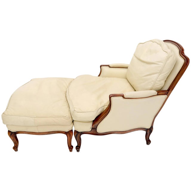 Cream Leather Chaise 2-Part Chaise Lounge Chair and Ottoman For Sale - Image 13 of 13