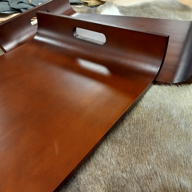 Vintage Mid Century Mahogany Stained Solid Wood Sleigh Tray For Sale - Image 12 of 12