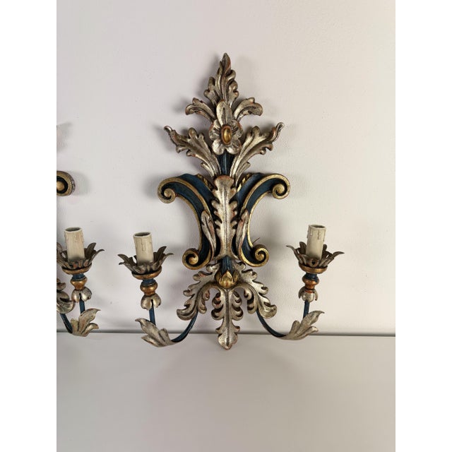 Wood Florentine Palladio Wall Lamps, 1973, Set of 2 For Sale - Image 7 of 15