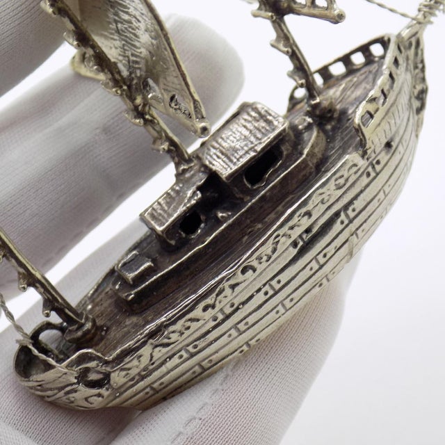 Large Vintage Italian Silver Galleon Sailing Ship Figurine, 1980s For Sale - Image 10 of 16