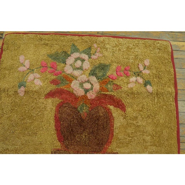 Textile Charming Floral With a Tan Camel Background Color American Hooked Rug For Sale - Image 7 of 9