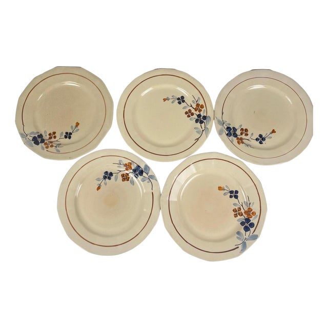 Dinner Plates with Floral Motif from Sarreguemines, 1930s, Set of 5 For Sale