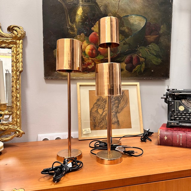Mid-Century Lamps in Copper, France, 2000s, Set of 3 For Sale - Image 4 of 18