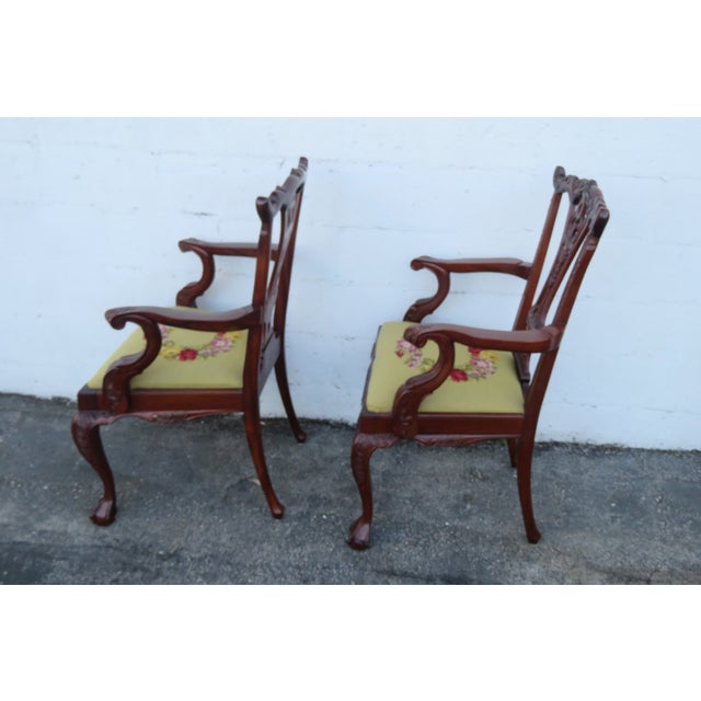 Chippendale Carved Ball and Claw Feet Tapestry Dining Chairs Set of Two 6199 For Sale - Image 12 of 16
