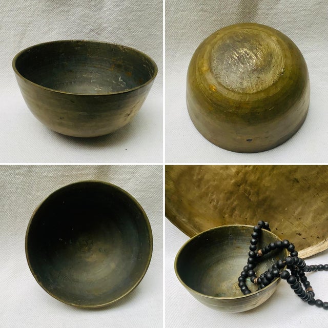 Antique Chinese Buddhist Singing Bowl With Gong and Prayer Beads - Set of 3 For Sale - Image 11 of 12