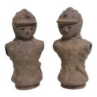 Japan Haniwa Style Figures Unglazed Terra Cotta - A Set of Two For Sale