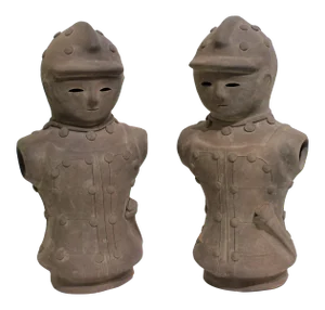 Japan Haniwa Style Figures Unglazed Terra Cotta - A Set of Two