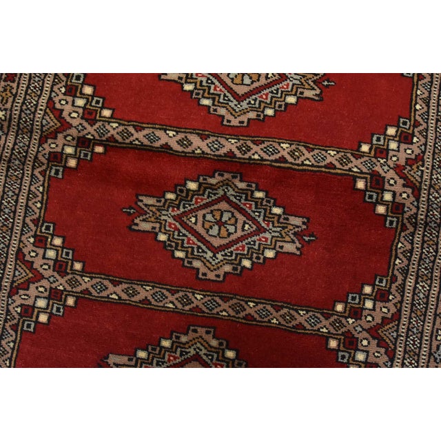 Textile Bokhara Jaldar Rug 3’1” X 4’10” Red Wool Tribal Hand-Knotted Oriental Carpet For Sale - Image 7 of 11