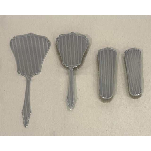 Early 20th Century Italian Liberty Style 800 Silver Vanity Set with Beveled Glass Mirror, Set of 4 For Sale - Image 10 of 10