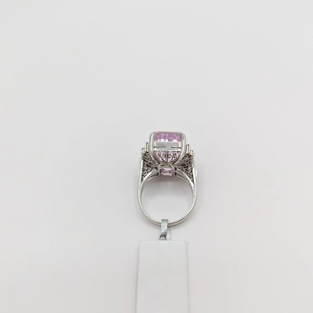 Pink Kunzite and White Diamond Cocktail Ring in 18K White Gold, size 7.5 For Sale - Image 4 of 7