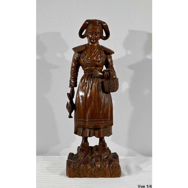 Breton Woman Returning from Market, Late 1800s, Beech For Sale - Image 4 of 18