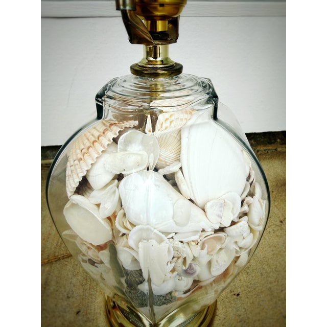 Vintage Coastal Seashell-Filled Glass Table Lamp With Burlap Shade For Sale - Image 9 of 12