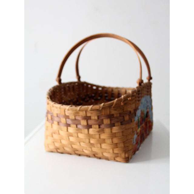 Wood Vintage Hand-Painted Farmhouse Basket For Sale - Image 7 of 13