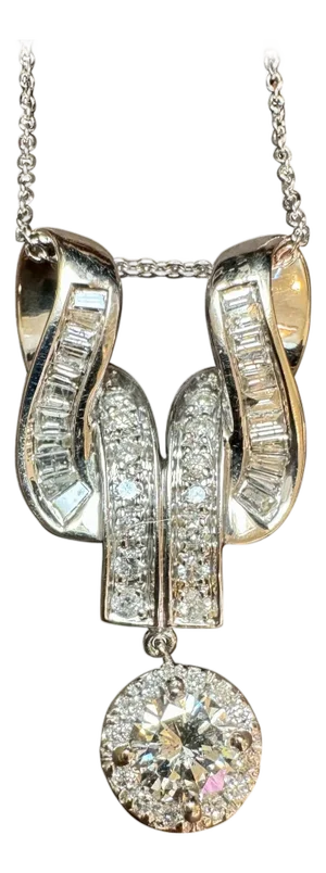 Vintage 2.55 Ct Diamond Solitaire Diamond 0.90 Ct Pendant in 14 K White Gold