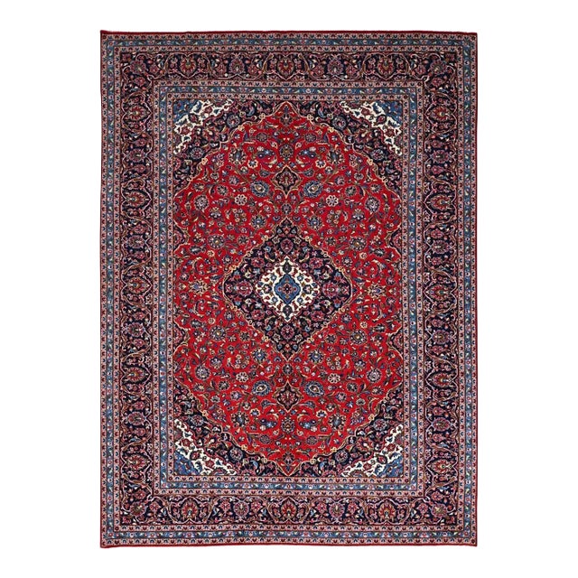 1960 Red Worn Wool Hand Knotted Vintage Persian Kashan Dense Weave Pure Wool Soft Rug For Sale