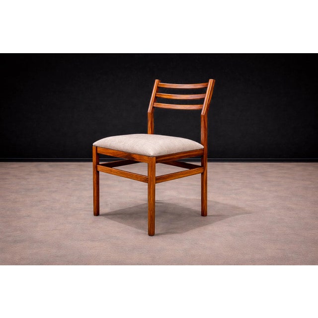 Set of 8 Chairs in Caviuna Wood & Linen, Alexandre Rapoport, 1960s For Sale - Image 12 of 13
