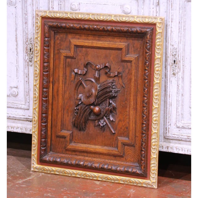 Pair of 19th Century French Carved Oak Wall Harvest Panels in Gilt Frames For Sale - Image 4 of 11