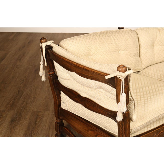Brown French Country Style Carved Oak Frame Three Seat Sofa For Sale - Image 8 of 18