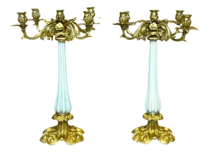 19th Century French Ormolu & Opaline Palais Royal Candelabra - a Pair