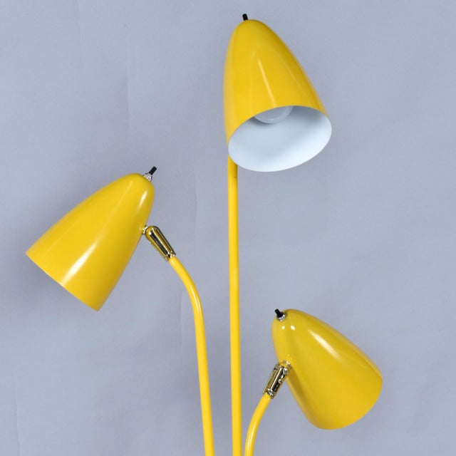 1960s 3 Head Adjustable Gerald Thurston Style Mid-Century Modern Yellow Floor Lamp For Sale - Image 5 of 9