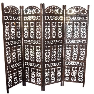 Indian 4-Panel Carved Screen For Sale