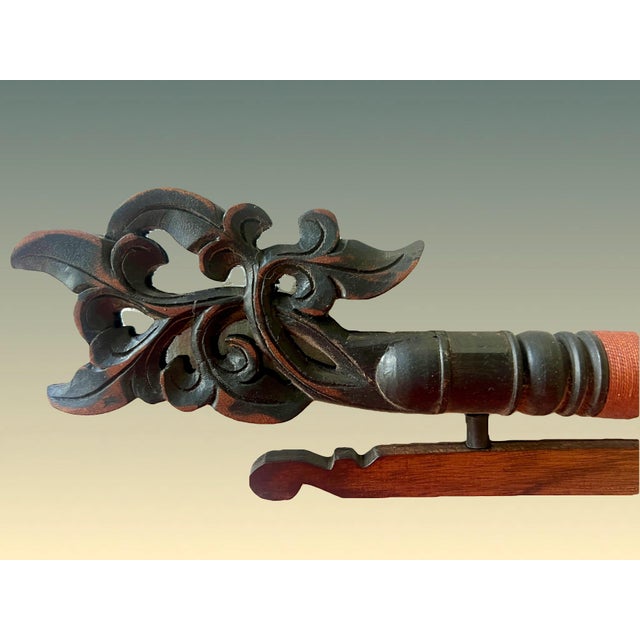 Tribal Vintage Balinese Cloth / Fabric / Tapestry Bamboo & Carved Wood Wall Hanger Indonesia For Sale - Image 3 of 8