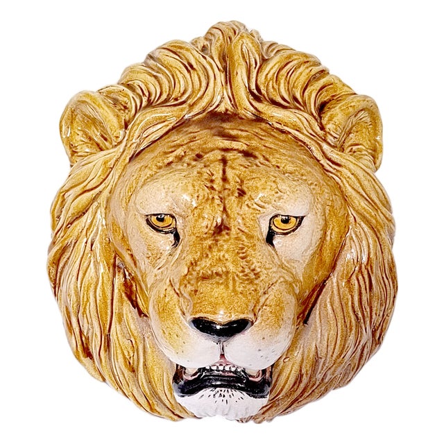 Large Lion's Head Wall Relief in Majolica Ceramic, Italy, 1960s For Sale