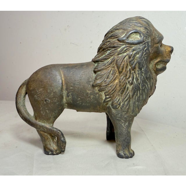 Figurative Antique Early 1900s Ac Williams Hand Painted Cast Iron Lion Still Bank For Sale - Image 3 of 12