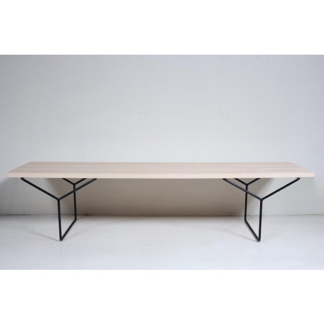 Harry Bertoia for Knoll Light Wood Slat Bench / Table with Black Frame, Circa 1970's. Featuring an open rectangular form...
