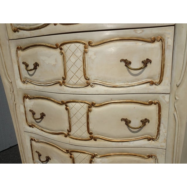 Wood Vintage Tallboy Dresser French Country Off White With Gold Trim Chest of Drawers For Sale - Image 7 of 13