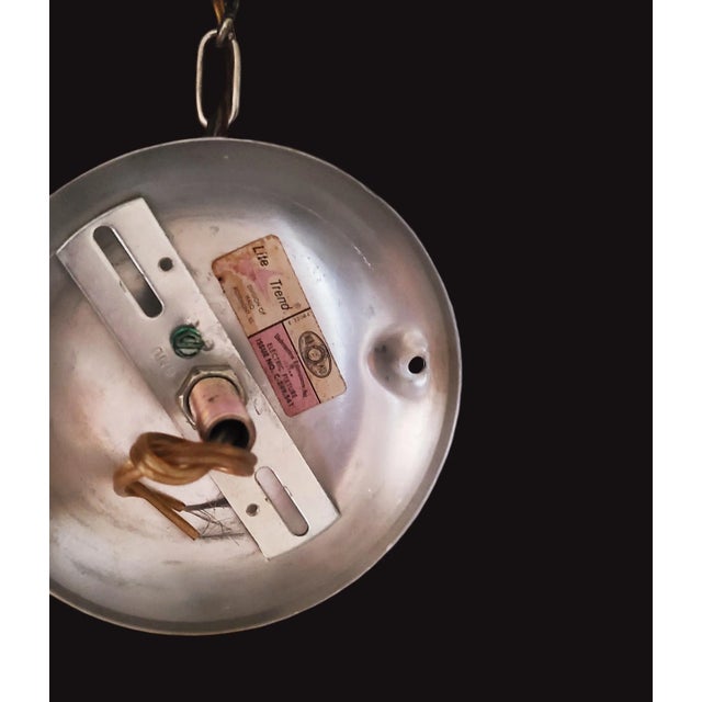 Pair of Brushed Aluminum Band Hanging Glass Globe Saturn Caged Lights in the Manner of Laurel For Sale - Image 9 of 9