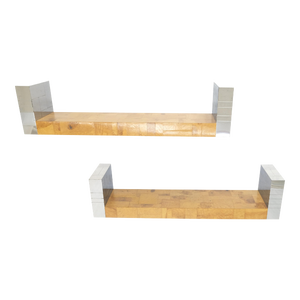 Paul Evans Bracket Shape Burl Walnut Polished Chrome Hanging Shelves - A Pair