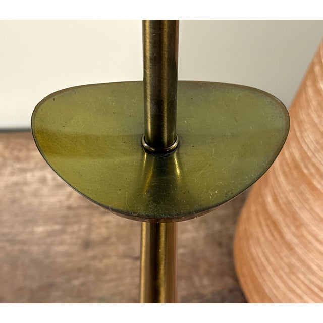Brass Mid Century Modern Stiffel Brass Table Lamp With Fiberglass String Shade Starburst Base For Sale - Image 8 of 11