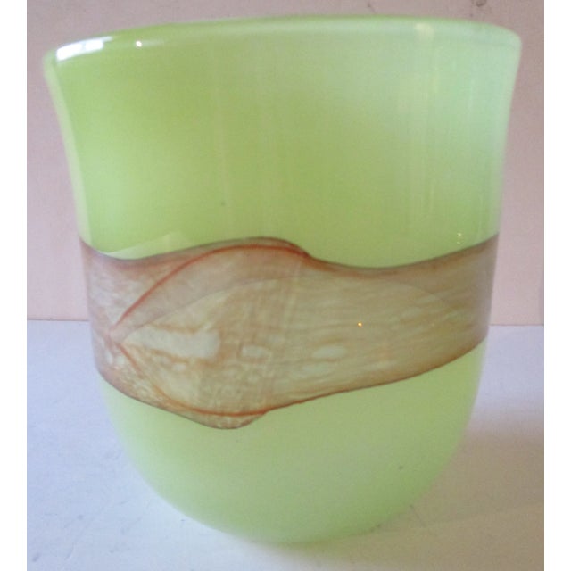 Cyan Design Large Celadon Green with Hand Applied Amber Stripe Vase 7 1/4" tall and 6 3/4" diameter