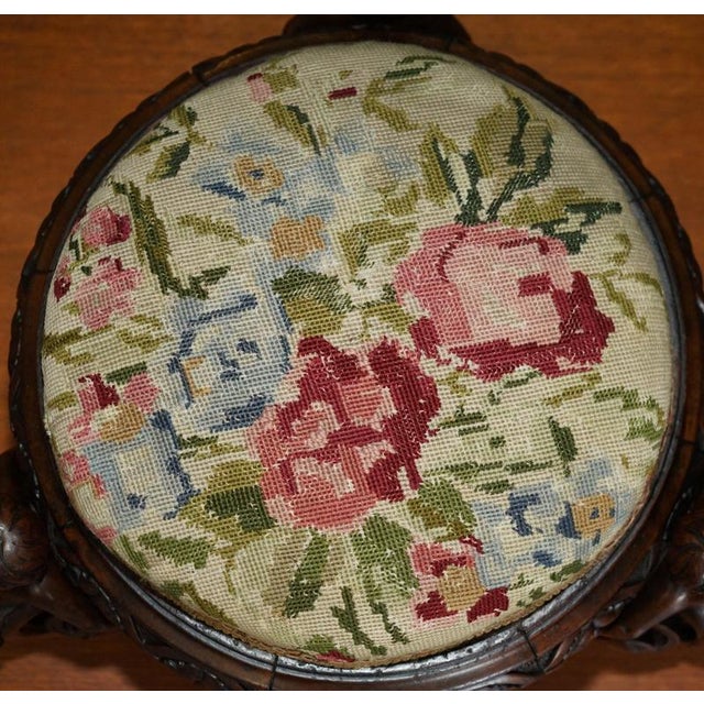 Wood Anitque Victorian Carved Ottoman, 1840s For Sale - Image 7 of 14